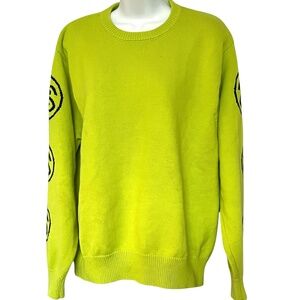 Stussy SS Link Knit Sweater Lime Green & Black 100% Cotton Size M Crew Neck Mens
